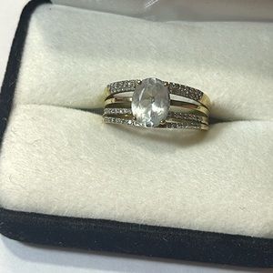 WHAT A GREAT DEAL! Aquamarine ring with either Zircon or Diamonds. 10k gold.